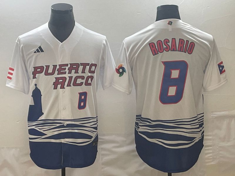 Men 2023 World Cub Puerto Rico #8 Rosario White Nike MLB Jersey7->->MLB Jersey